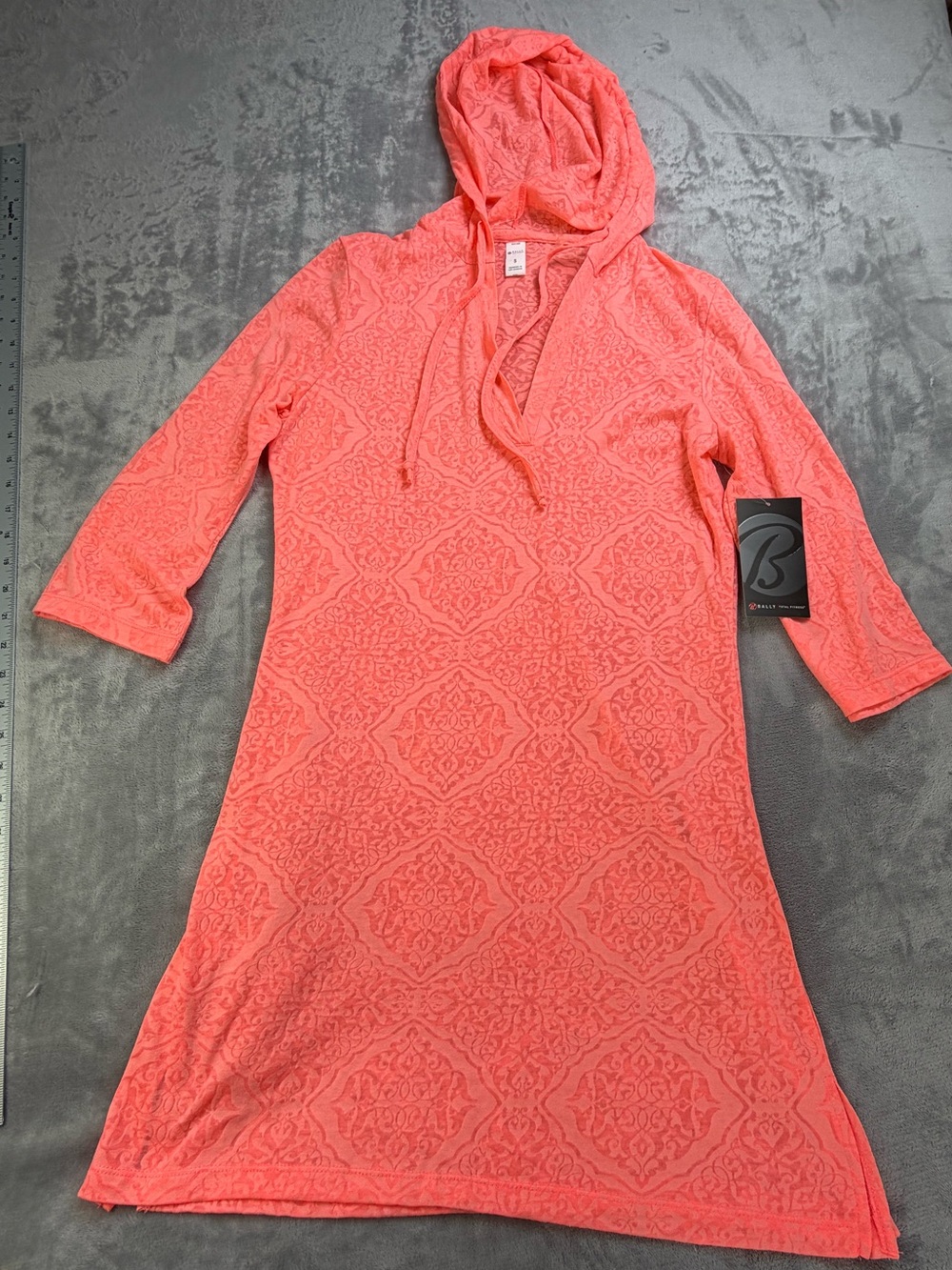 Bally Bright Coral Hooded Tunic Sundress Women’s Beach Dress Fitness S